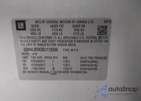 2016 Chevrolet Equinox Ls from USA, damaged, VIN 2GNALBEK8G1110396